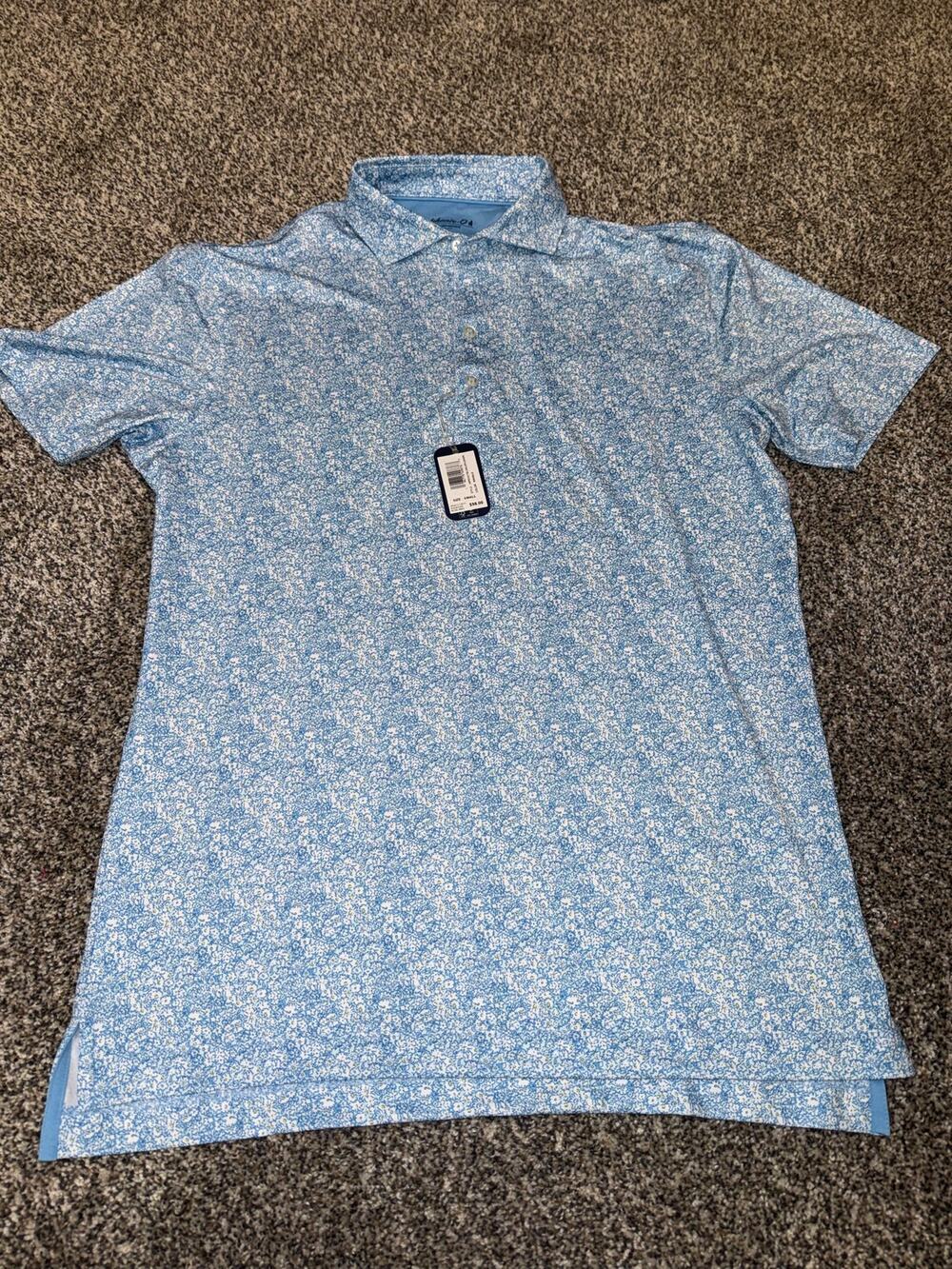 Johnnie-O Performance Men’s Small Blue Wildflower Floral Golf Polo NWT